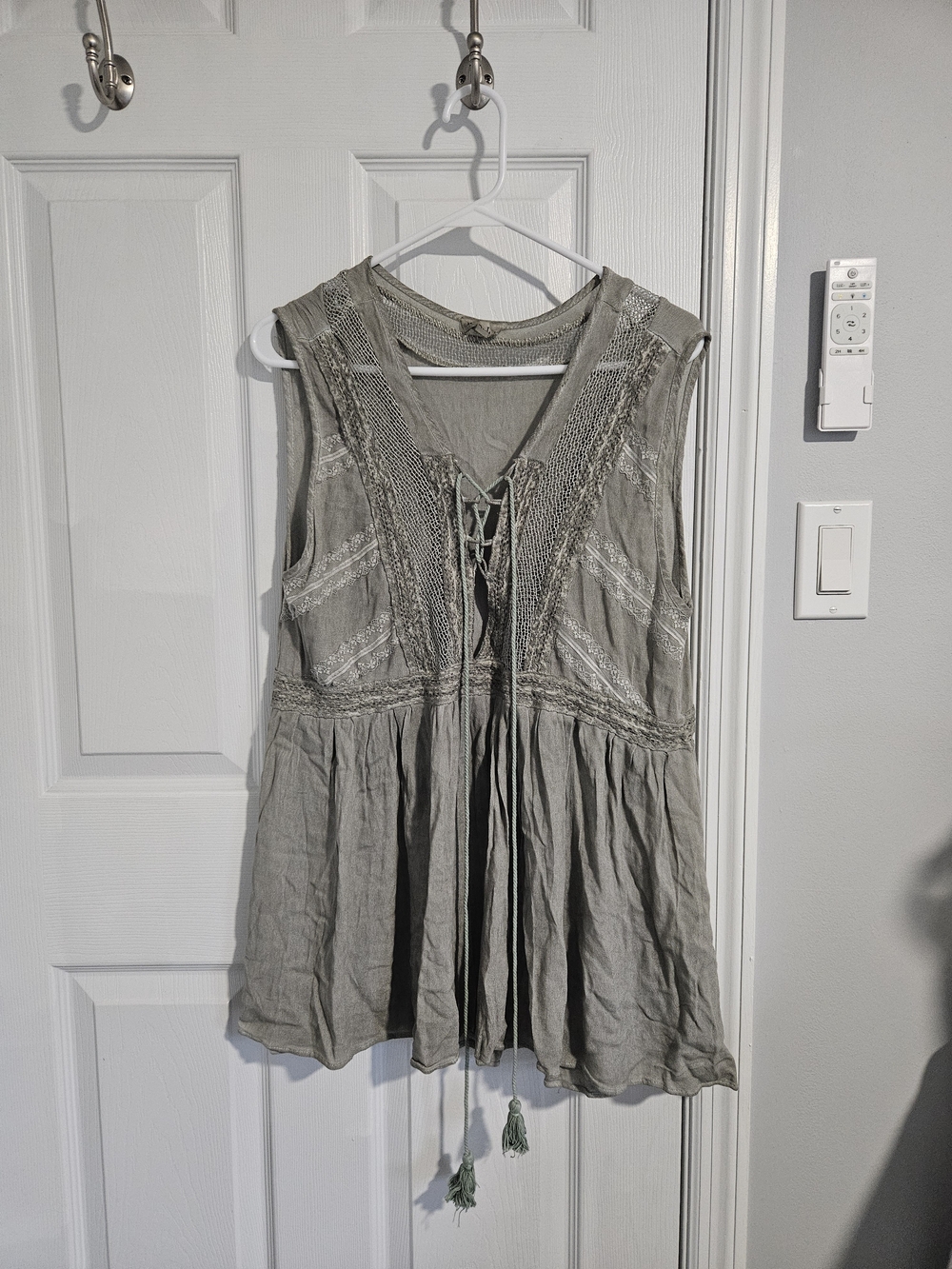 Sleeveless Lace-Up Boho Tunic in Sage Green
